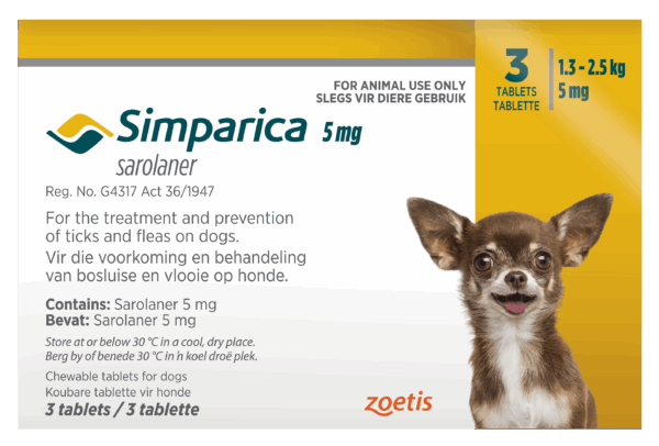 Simparica Tab 5mg x 3 - 1.3KG - 2.5KG